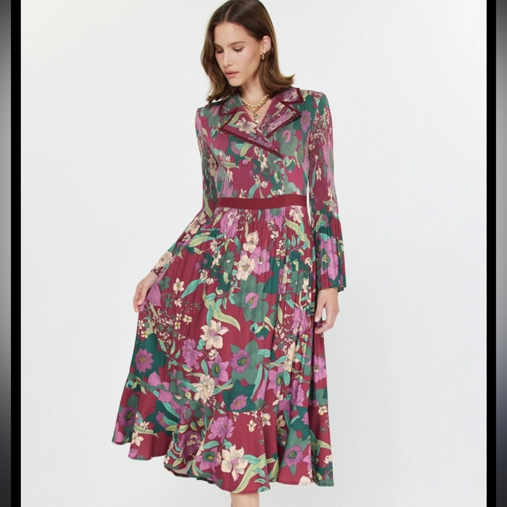 Current/Elliot Wine Floral Long Sleeve Dress
